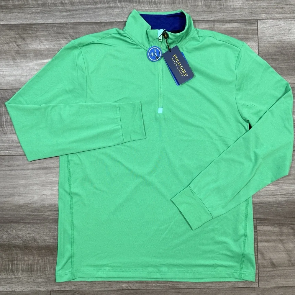 Polo Golf Ralph Lauren‎ Solid Stretch Peached Jersey Half Zip Cabo Green MEDIUM